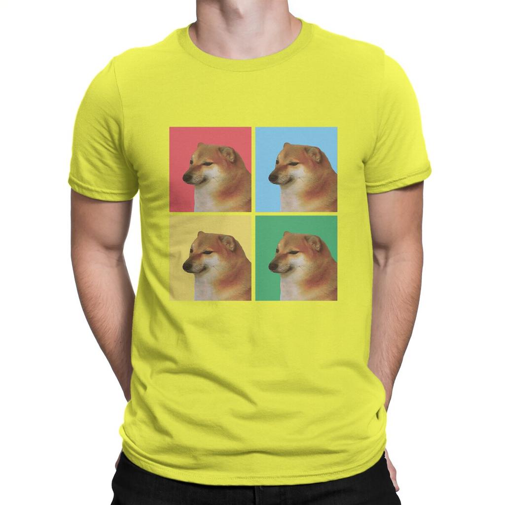 Мужские футболки с принтом Cheems Doge 100% Хлопок Топы Винтажные с коротким рукавом с круглым вырезом Футболка Подарок на день рождения Футболка