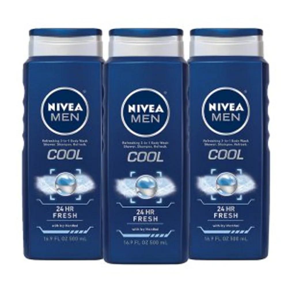 (Доставлено 3 товара) NIVEA Men Cool 3-в-1 Мужской Шампунь и Гель для душа 500 мл