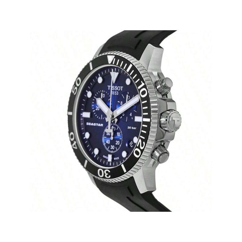 Tissot Мужские спортивные дайверские часы - Tissot Seastar 1000 Хронограф, корпус из нержавеющей стали 45,5 мм, синий градиентный циферблат, черный T120.417.17.041.00