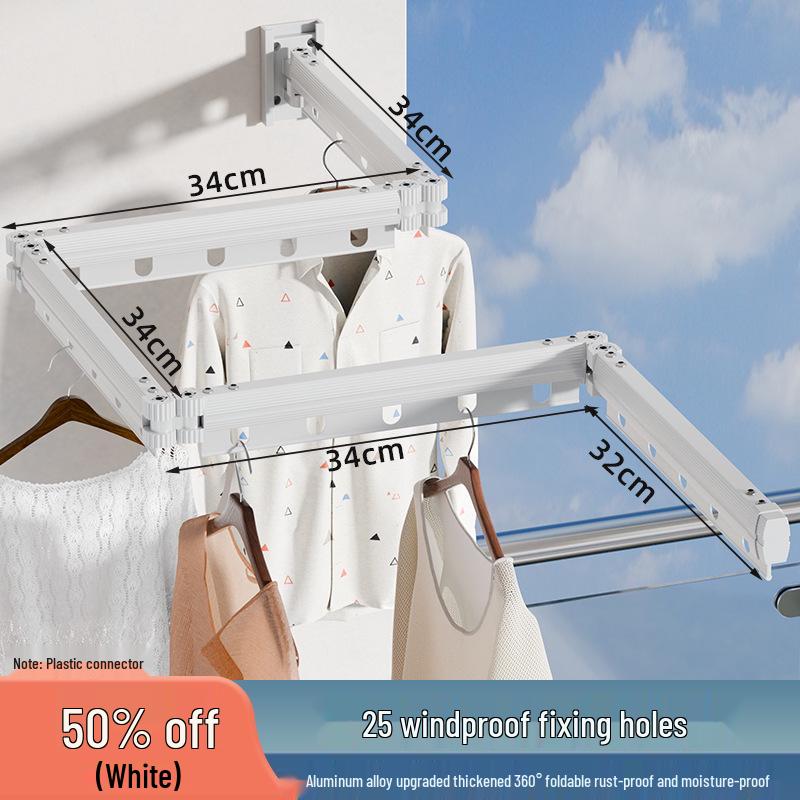 Punch-Free Suction Cup Folding Clothes Drying Rack with Retractable Rod – Invisible and Compact for Bathroom and Window Use