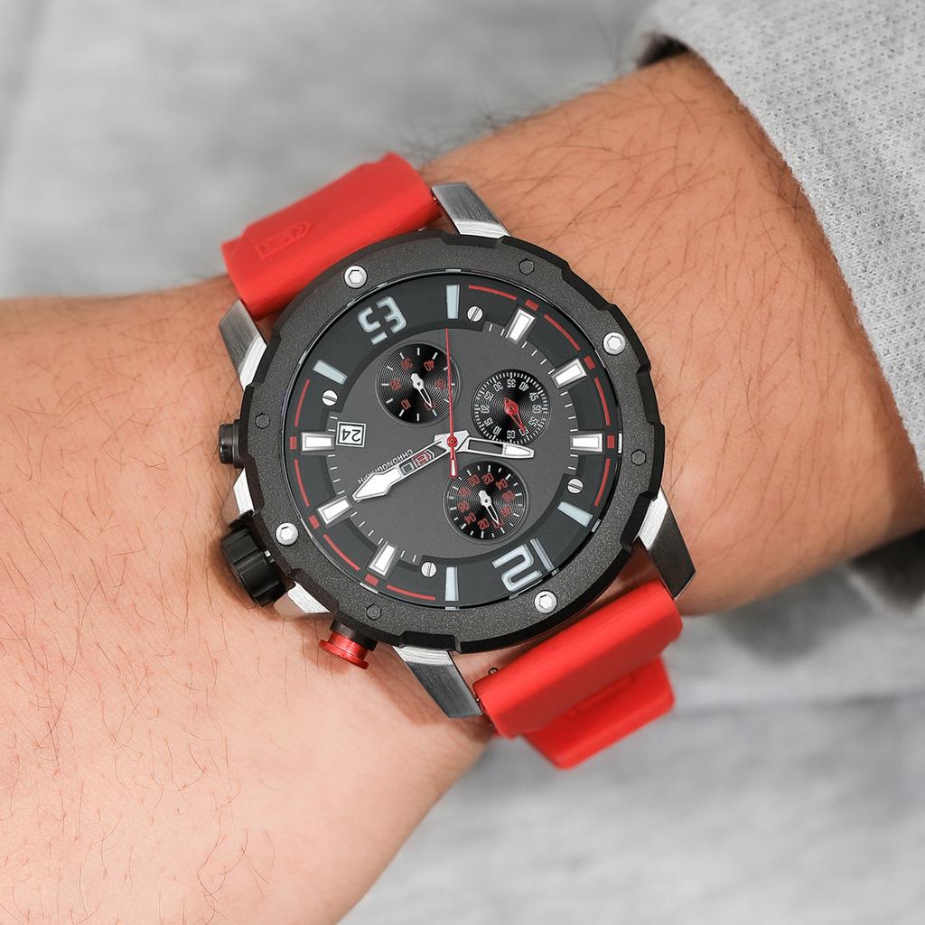 BORUSE Мужские часы Мужские часы с большим циферблатом Силиконовый ремешок Мужские кварцевые часы Классические деловые часы Многофункциональные часы-хронограф