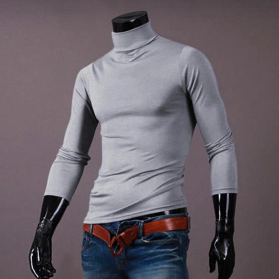 Мужская хлопковая футболка однотонная с длинным рукавом, водолазка, облегающий базовый топ на весну