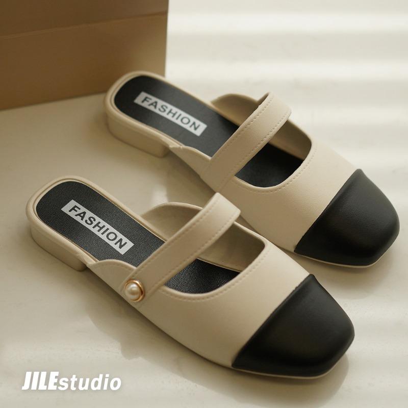 Баотоу полутапочки женские весенние новые для通勤, темпераментные, сочетающиеся по цвету, крутые тапочки