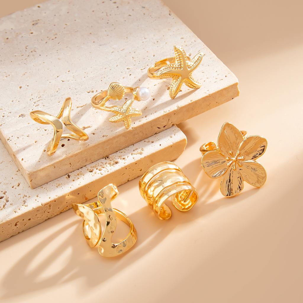 Ingemark 6Pcs/set Retro Starfish Flower Knuckle Rings Set for Women Bohemia Imitation Pearls Open Joint Ring Jewelry 2026 New