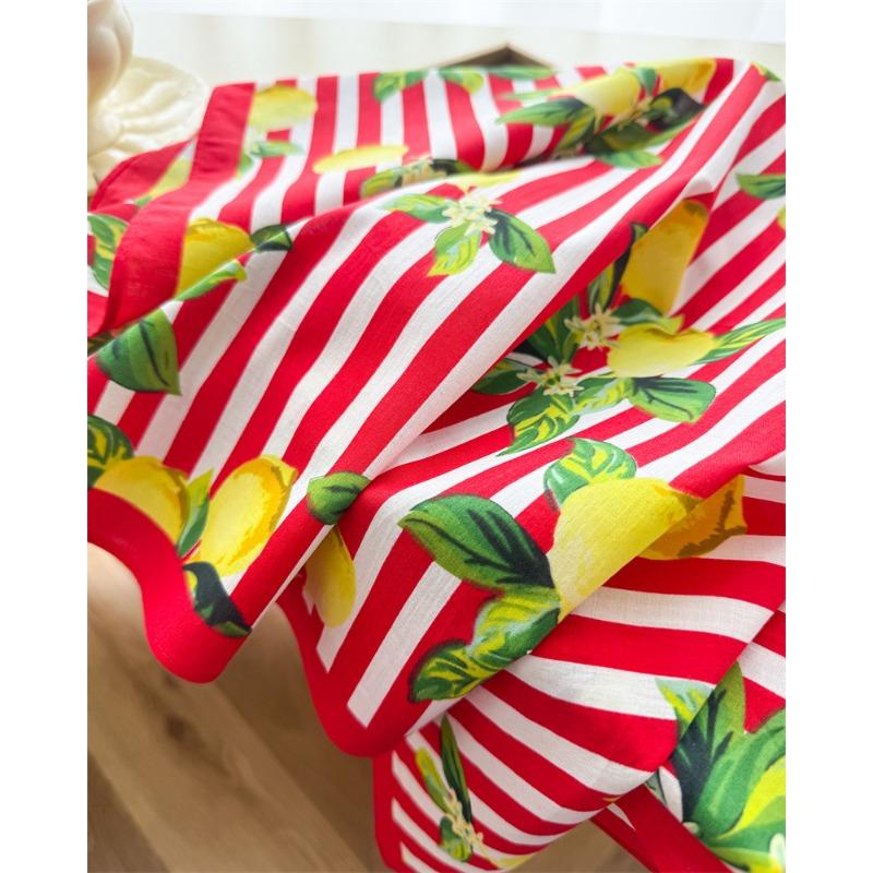 Fresh Lemon Printed Cotton Small Square Scarf For Women Sun Protection Decoration