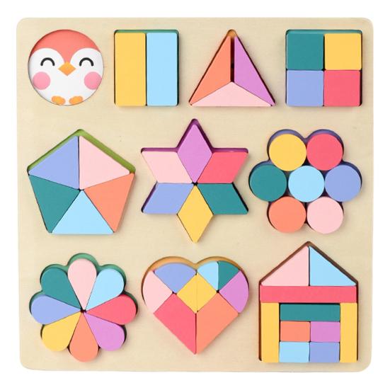 Деревянная доска-пазл «Геометрия», настольная игра, дошкольное обучение цветам, пазл на сопоставление геометрических форм