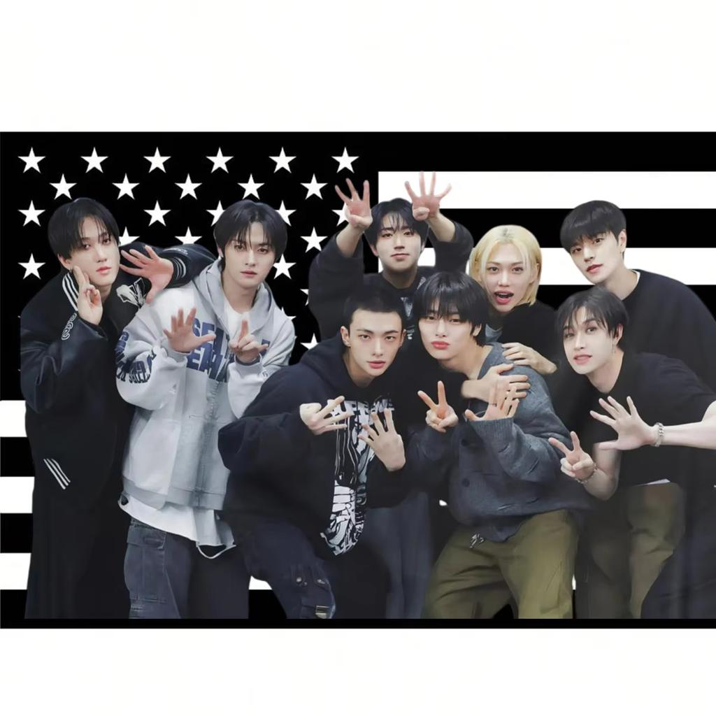 Stray Kids Concert Banner 1Piece Pink American Flag Design Durable Wall Decor for 8Member Fan Events Home Decoration