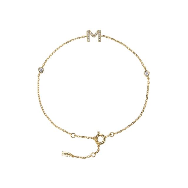 925 Sterling Silver Initial 26 Letters Alphabet Monogram Gold Name Bracelet Crystal Cz Zircon Fashionable Jewelry
