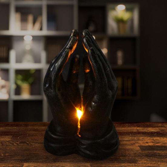 Фигурка молящейся руки со светлой смолой, черная статуя с двойными руками, скульптура, домашний офис, гостиная, украшение для рабочего стола, абстрактный орнамент