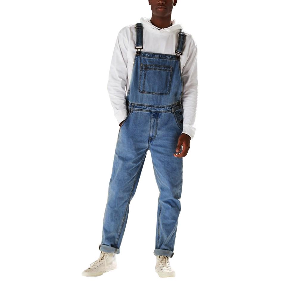 (SU)Mens Pocket Jeans Overall Jumpsuit Streetwear Overall Suspender Pants