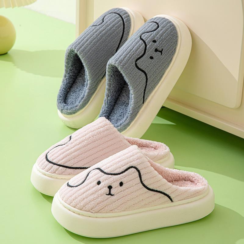 Women's Thick-Soled Plush Cotton Slippers: Non-Slip, Silent, Heeled, and Warm—Furry Cotton Shoes for Couples and Men for Outdoor Use