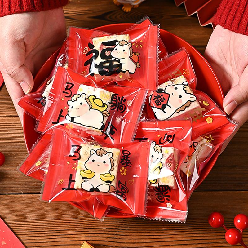 2026 Год Лошади Китайский Год Снежинка Хрустящий Упаковка 100 шт. Печенье Машина для Выпечки Герметичные Маленькие Пакеты для Нуги и Конфет