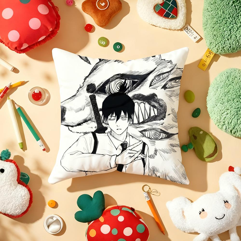 Anime CChainsaw MMan Cushion Cover Plush Fabric Soft DoubleSided Printed Sofa Warm Winter Home Gift Pillow Cover
