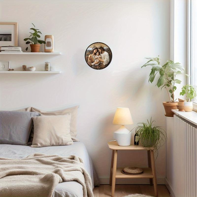 "Jesus Holy Family" Round 2D Wooden Logo: Home Decoration, Weather Resistant, Pre-Drilled, HD Printing, Superior Quality