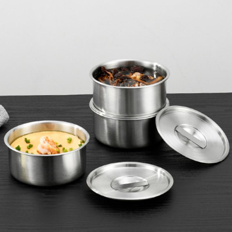 Stainless Steel Steamed Egg Bowl Ramen Rice Fruit Salad Stew Bowls With Lids Soup Cup Food Container Kitchen Tableware Supplies