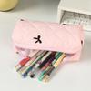 1Pc Simple Bowknot Large Capacity Pencil Bag Fresh Quilting Stationary Storage Bags For Girls Makeup Pouch Pencil Case