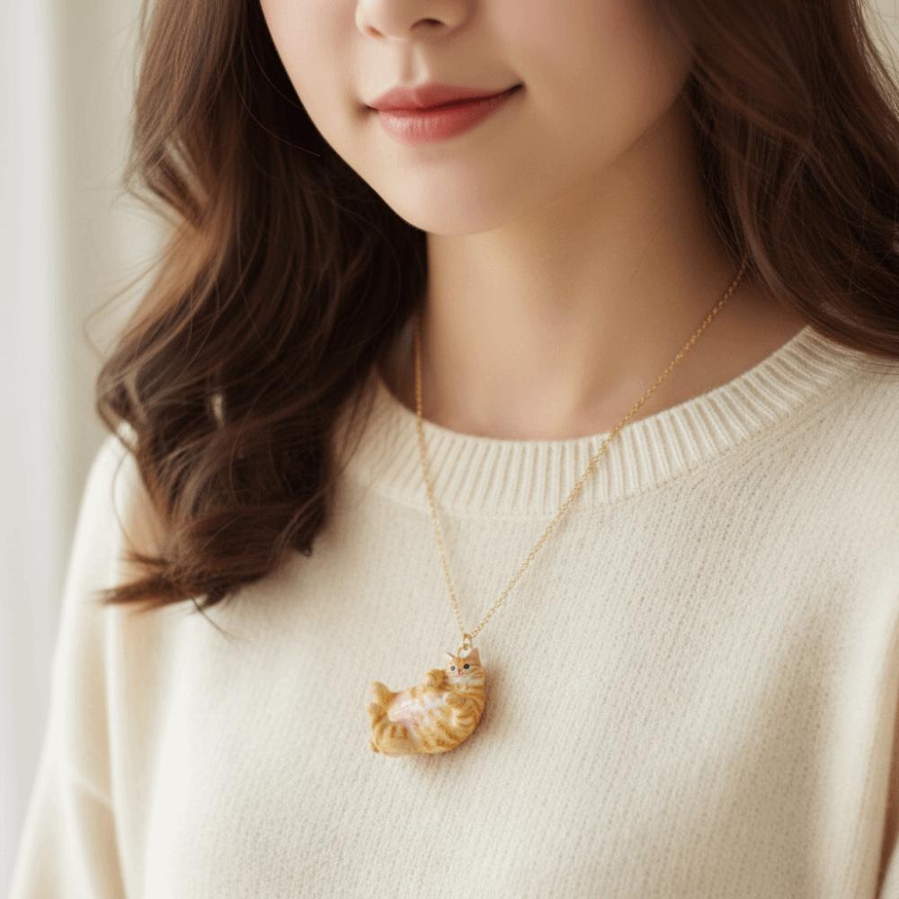 18K Gold Plated Stainless Steel Cat Necklace Copper Gold Clavicle Chain Cat Pendant Necklace Gifts