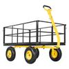 Steel Garden Cart, 635 kg Heavy Duty Pullable Garden Wagon Yard Cart, 2 in 1 Outdoor Metal Utility Wagon Yard Trailer with 330 mm All Terrain Tires,