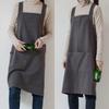 Simple Pocket Apron Cotton Household Waterproof Apron Durable Unisex Work Clothes  Coffee Shop