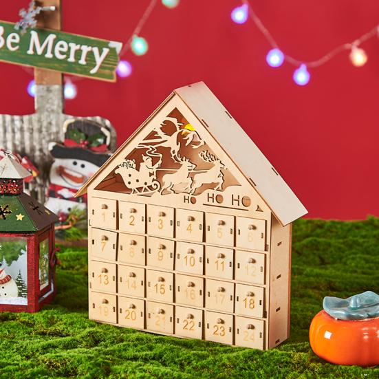 Деревянный рождественский адвент-календарь с 24 пустыми ящиками для хранения в форме дома, рождественский календарь обратного отсчета, домашний декор