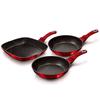 Set De 2 Poêles À Frire 1 Grill Induction 20-24-28cm Aluminium, Antiadhésif Berlinger Haus Burgundy Rouge 07499