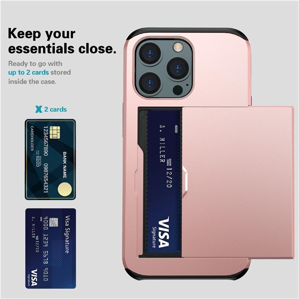 AMORUS For iPhone 14 Pro Case with Sliding Card Holder PC TPU Phone Back Cover