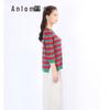 Anlom Women's Striped Cotton Linen Blend 3/4 Sleeve Knit Top