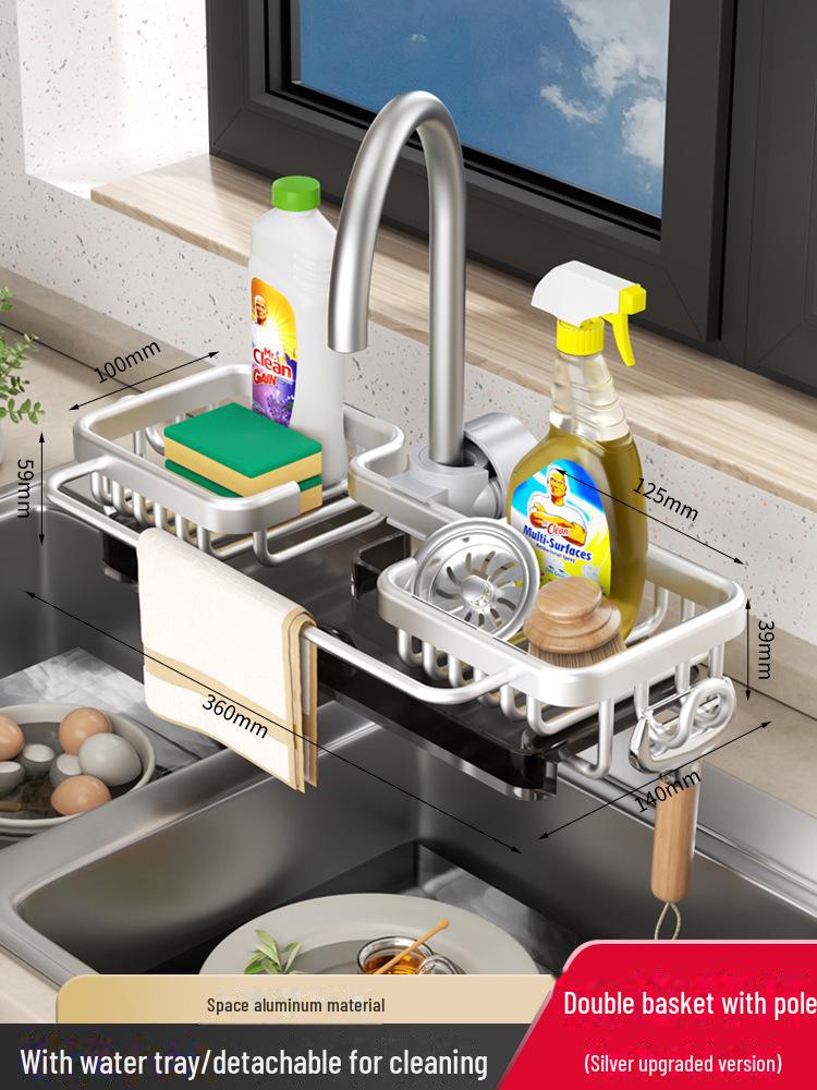 Kitchen Sink Drain Basket and Storage Rack for Dishwashing Essentials