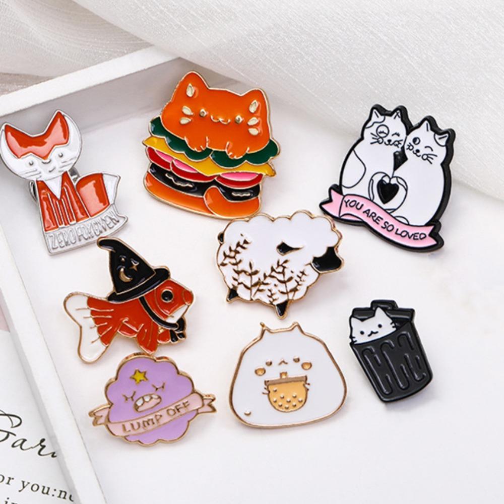 Еда Мультфильм Животное Брошь Креативный Мусорный Бак Котенок Брошь Декор Рубашки