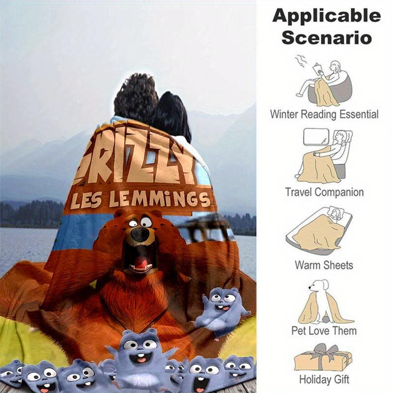 1pc, Grizzy & Les Lemmings Throw Blanket, Soft Coverlet for Bed, Couch, Outdoor Use, Travel, Camping, Car, Beach, Office Nap, Perfect Gift for Friends