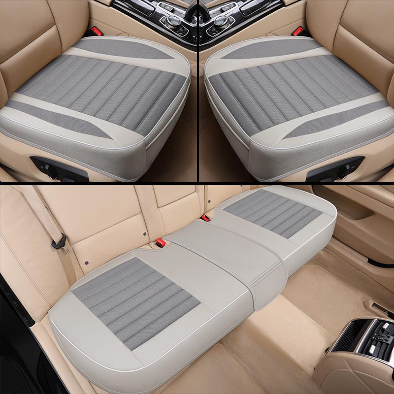 Universal Car Seat Cushion Set: Linen, Spring/Summer, Main & Co-driver, Three-Piece, No Backrest.