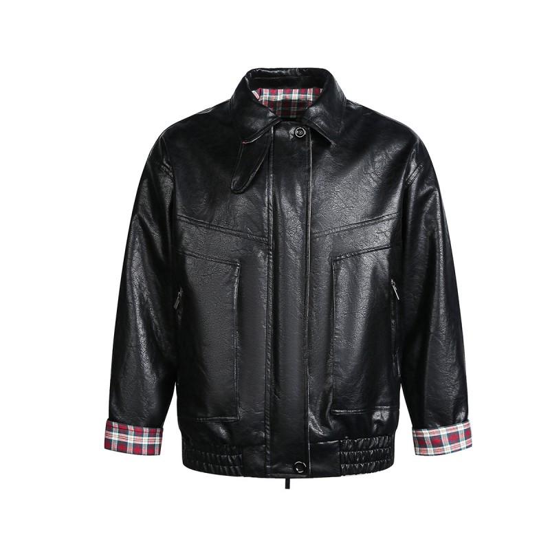 Mens Vintage Loose Fit Leather Jacket Streetwear Biker Coat Teens