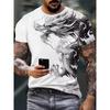 Men‘s T-Shirts 3D Dragon Print Short Sleeve Casual O Neck Pullover Street Outdoor Tops Tee Outdoor Sportshirt Oversized Clothing
