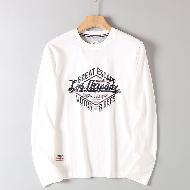 Foreign Trade Export Cattle Goods Overplus Order Cotton Washed Sanding Print T-shirt Men's Spring and Autumn Loose Long sleeve Bottoming Shirt Fashion