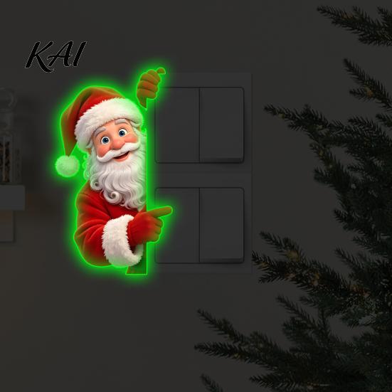 Removable Seasonal Window Stickers Glow in The Dark Santa Claus Switch Sticker, Decorative PVC Luminous Wall Decal for Christmas Holiday Home