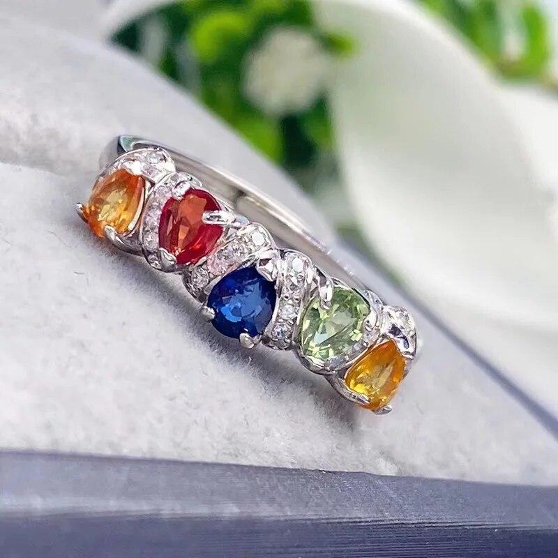 Sace Gems 925 Sterling Silver 2*2.5MM Natual Colourful Sapphire Rings for Women Engagement Cocktail Party Fine Jewelr