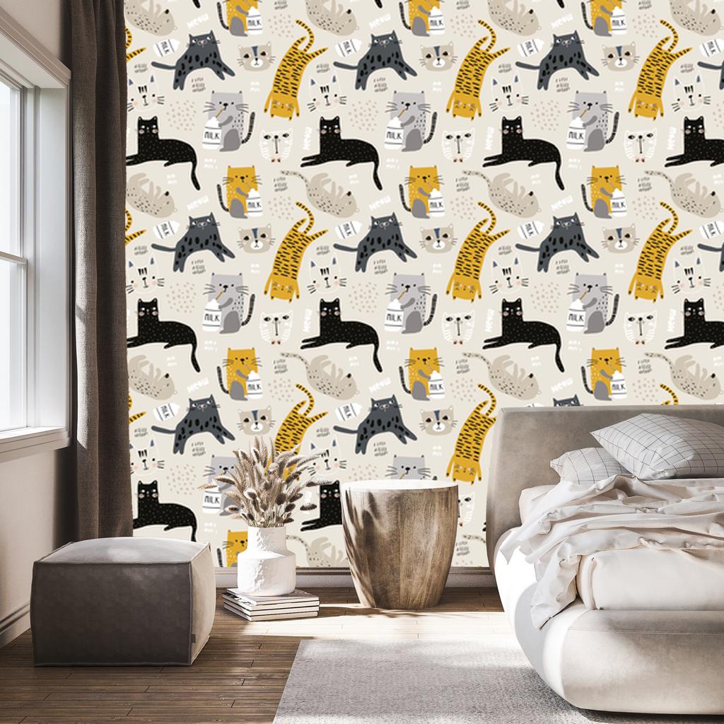 Wallpaper Cute Kittens in Scandinavian Style for Living Room and Bedroom 50x1000
