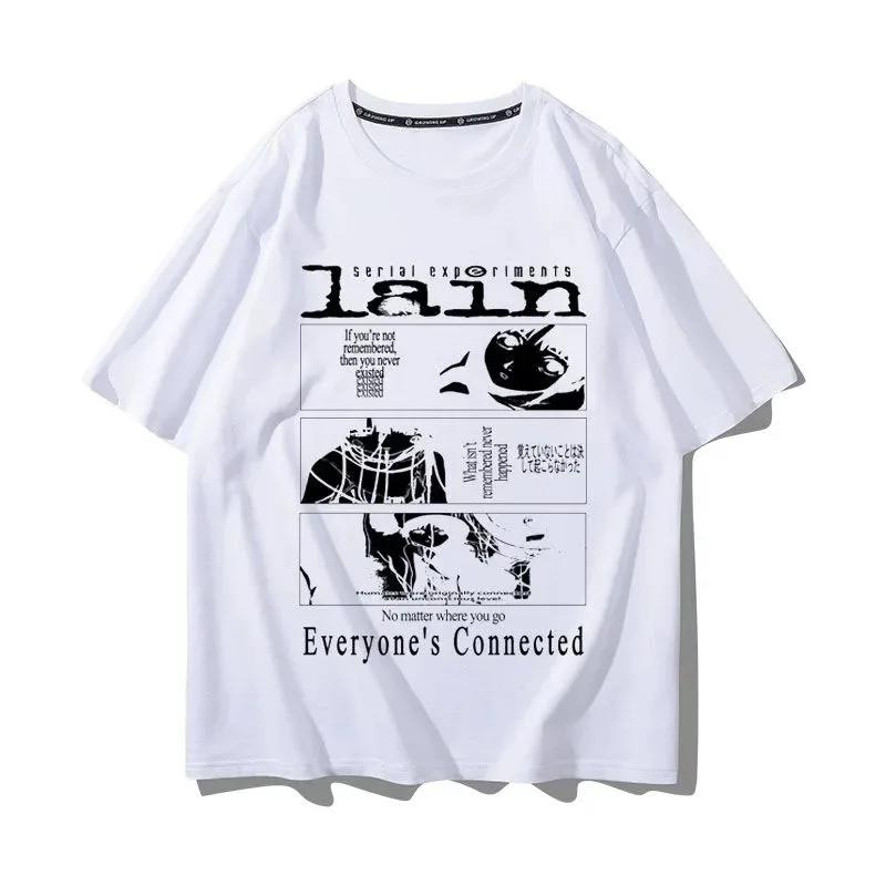 Футболка из хлопка Series Experimental Lain, японское аниме, унисекс, мужская, женская, уличная одежда y2k, персонализированный топ с мангой, графические футболки