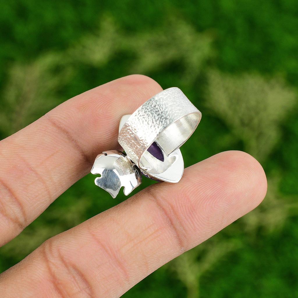 Натуральный африканский аметист, эффектное кольцо-цветок, размер 7,25, серебро 925 пробы, для женщин
