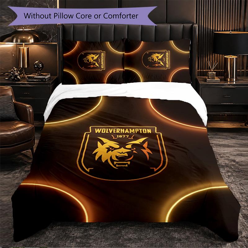 Wolverhampton Wanderers Football 3 Piece Bedding Set Soft Duvet Cover Set with Pillowcases Printed Bedroom Decor Set for Home