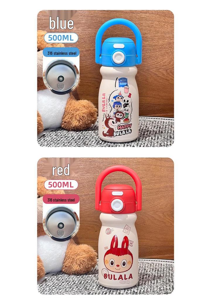 Children's Cartoon Thermos Cup - 304 Stainless Steel, Double-Wall, Portable with Handle, Cute Design