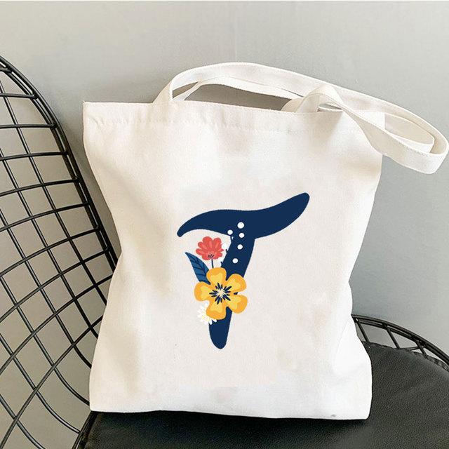 Алфавит Цветочный дизайн Литературные книги Сумка Многоразовая сумка для покупок Женские парусиновые сумки на ремне Модные женские сумки Повседневные сумки