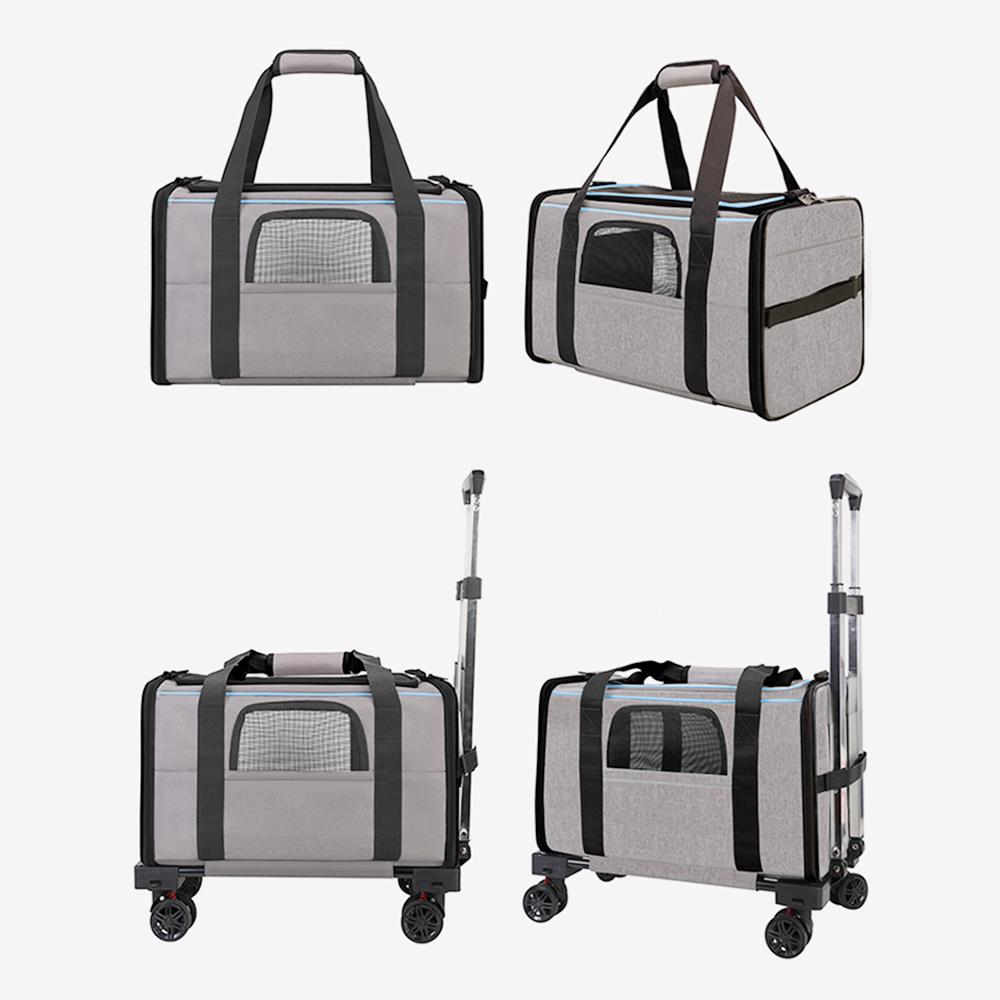Pet Trolley Bag Detachable Rolling Carrier for Small Dogs Cats Portable Pet Travel Carrier with