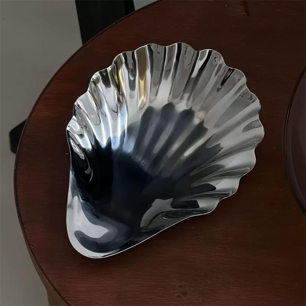 Поднос для закусок в форме ракушки из нержавеющей стали, тарелка для украшений для элегантной сервировки и компактного хранения, кухонная столовая посуда