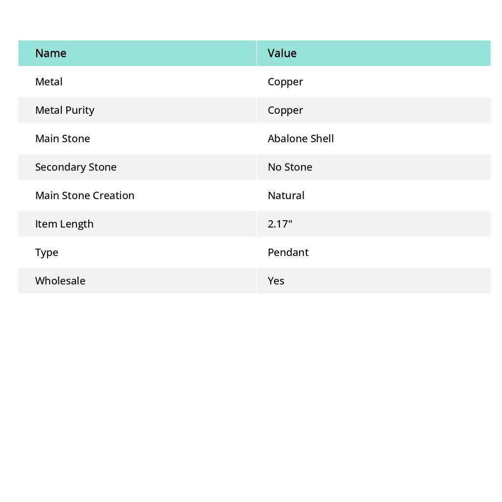 Abalone Shell Gemstone Copper Jewelry Pendant 2.17"