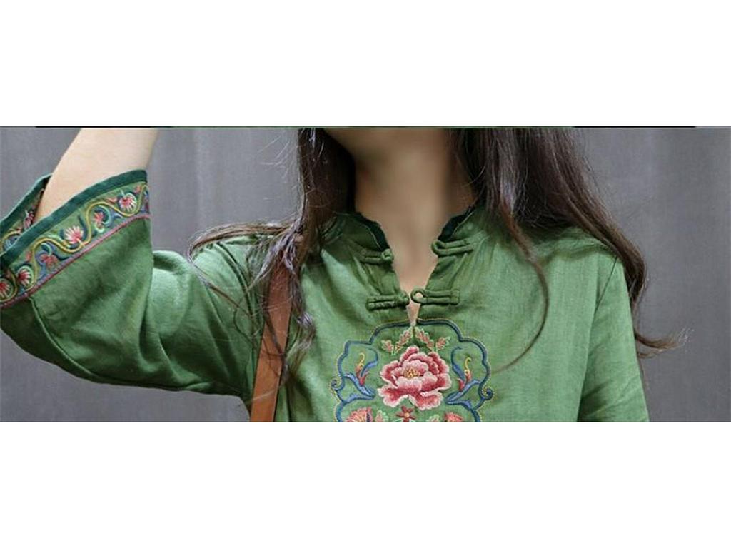 Женское ретро китайское вышитое платье-рубашка - Большой размер, Весна/Осень
