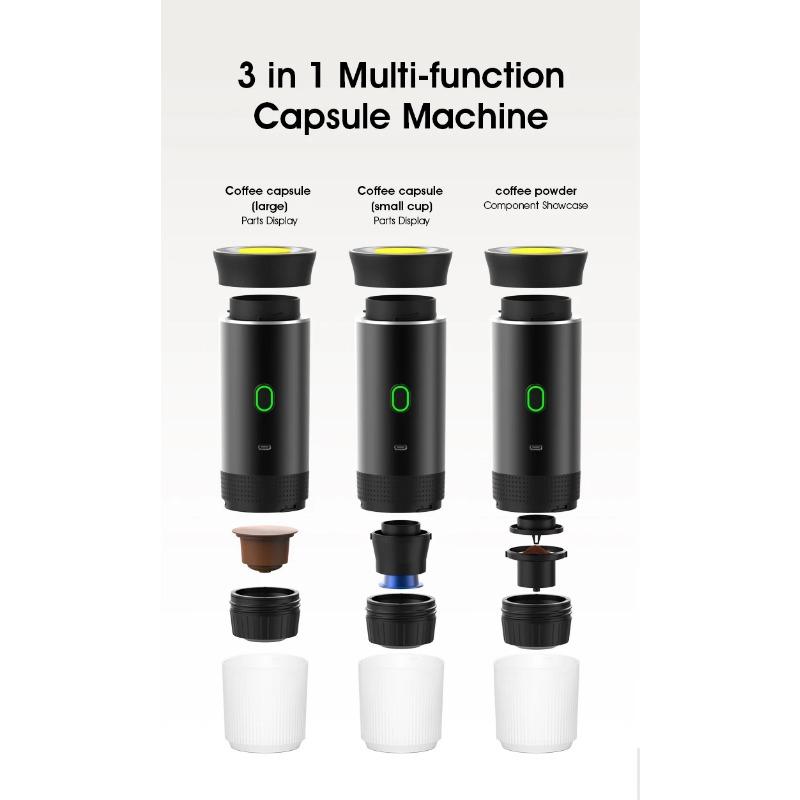Wireless Electric Portable Espresso Coffee Machine for Car & Home Camping Coffee Maker 3-in-1 Capsule Powder Travel Coffee Maker