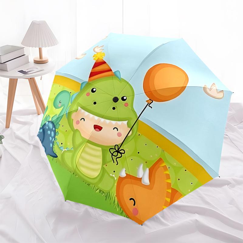 Dinosaur Party Balloon with Orange Balloon Outdoor Rain Umbrella for Kids,Automatic Open Close,Foldable Design,Iron Frame,Festival Gif