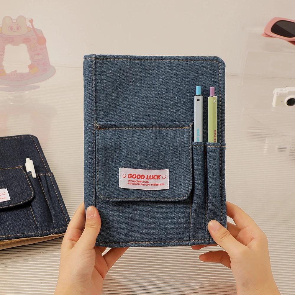 Denim Cover Notebook Binder A5 Size Y2K Kpop Loose Leaf Book With Pen Pocket 100 Sheets Line Grid DIY Diary Album