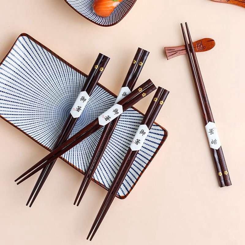 Деревянные палочки для еды из цельного дерева, палочки для еды из вишни, бытовые высококачественные деревянные нескользящие палочки для еды, заостренные в японском стиле Norbi